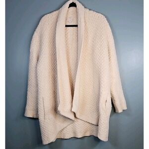 Barefoot Dreams CozyChic Cardigan Knit Open Sweater Pocket Cream L